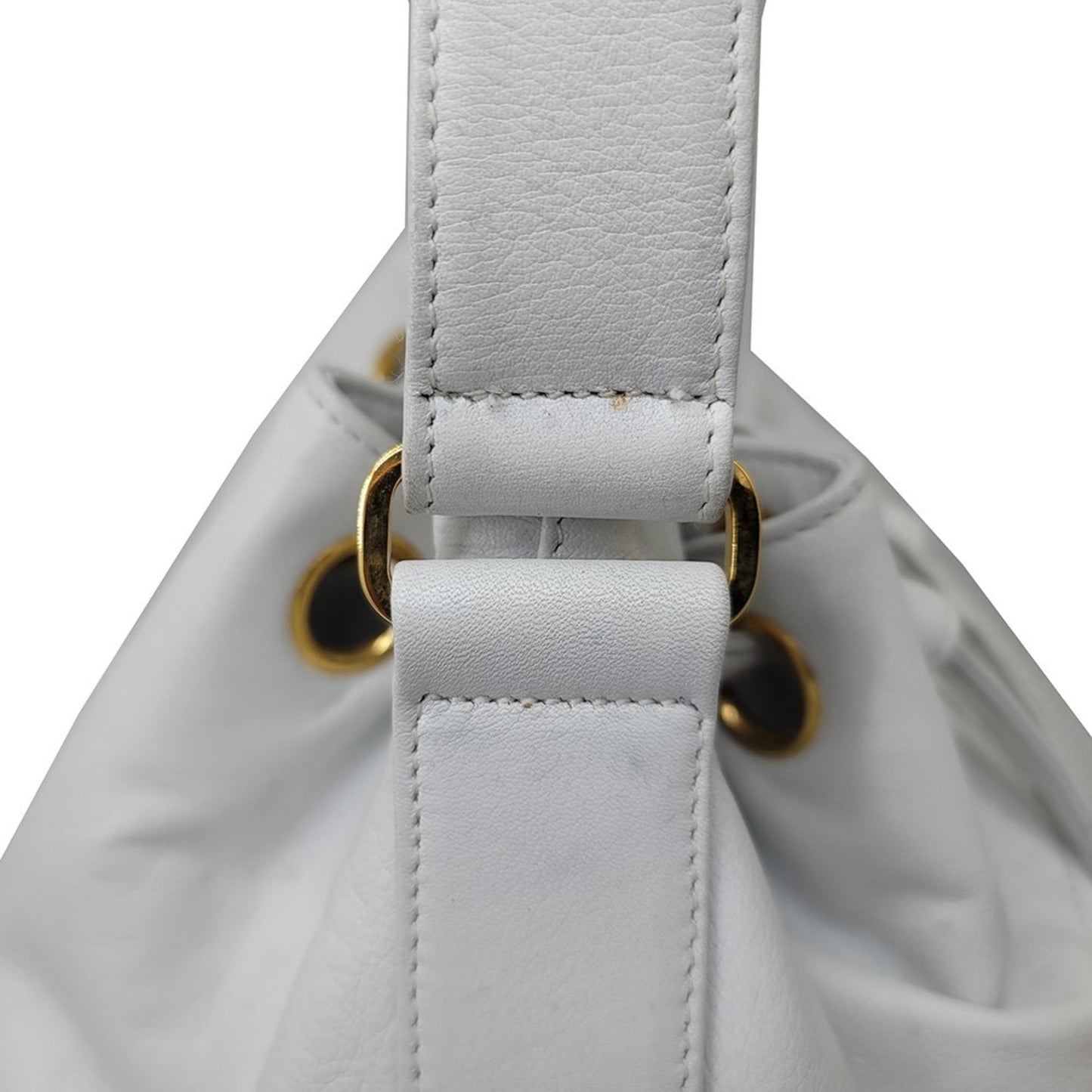 CHANEL drawstring shoulder one bag white gold metal fittings G leather handbag ladies