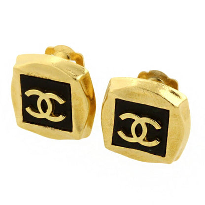 Chanel Gold Plated Clip Earrings Black, Gold