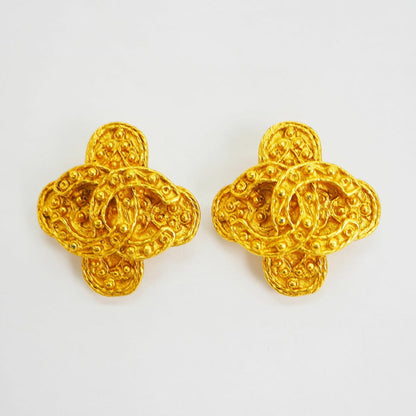 CHANEL Flower Coco Earrings Gold Women's 94A