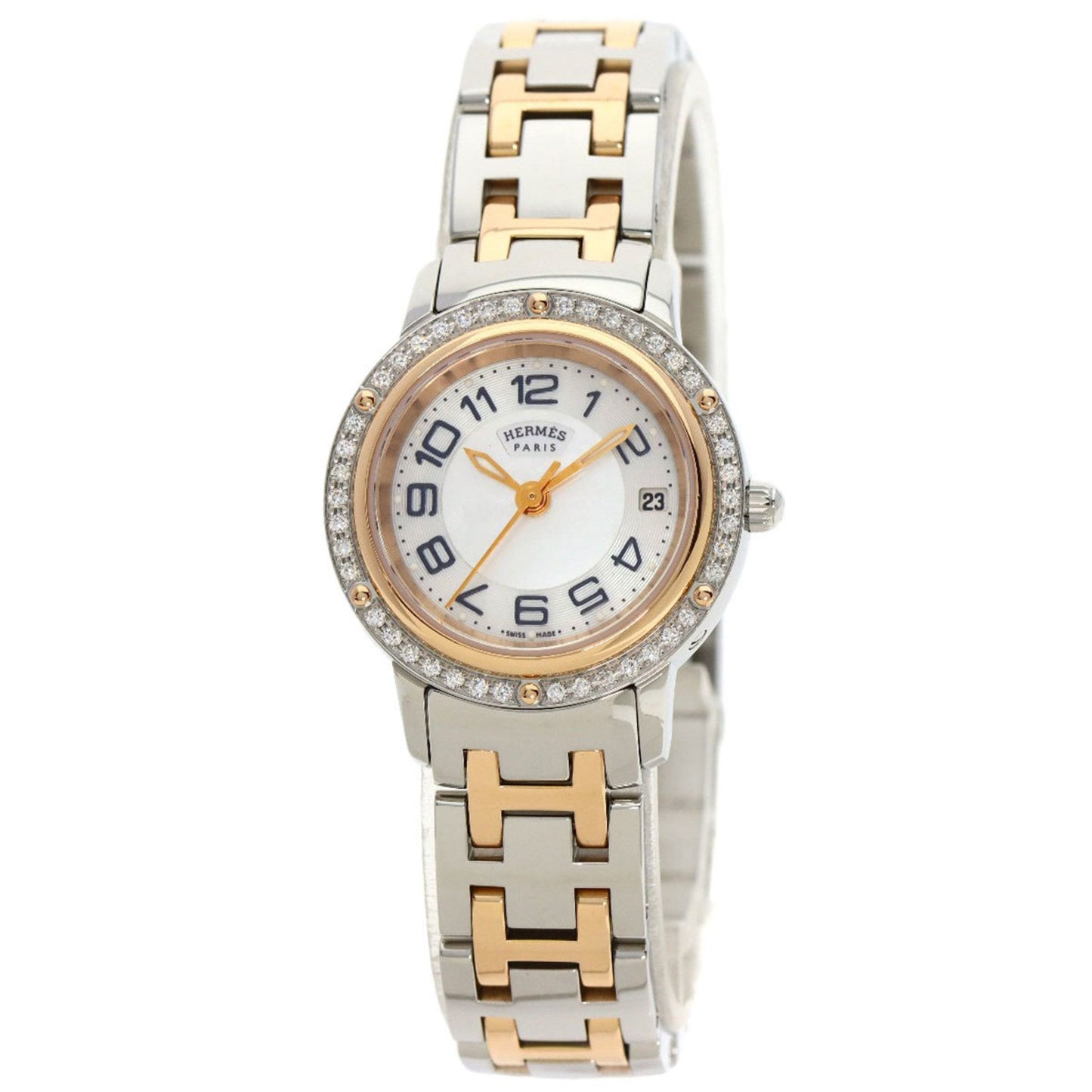 HERMES CP1.222 Clipper Bezel Diamond Watch Stainless Steel/PGPxSS/Diamond Women's