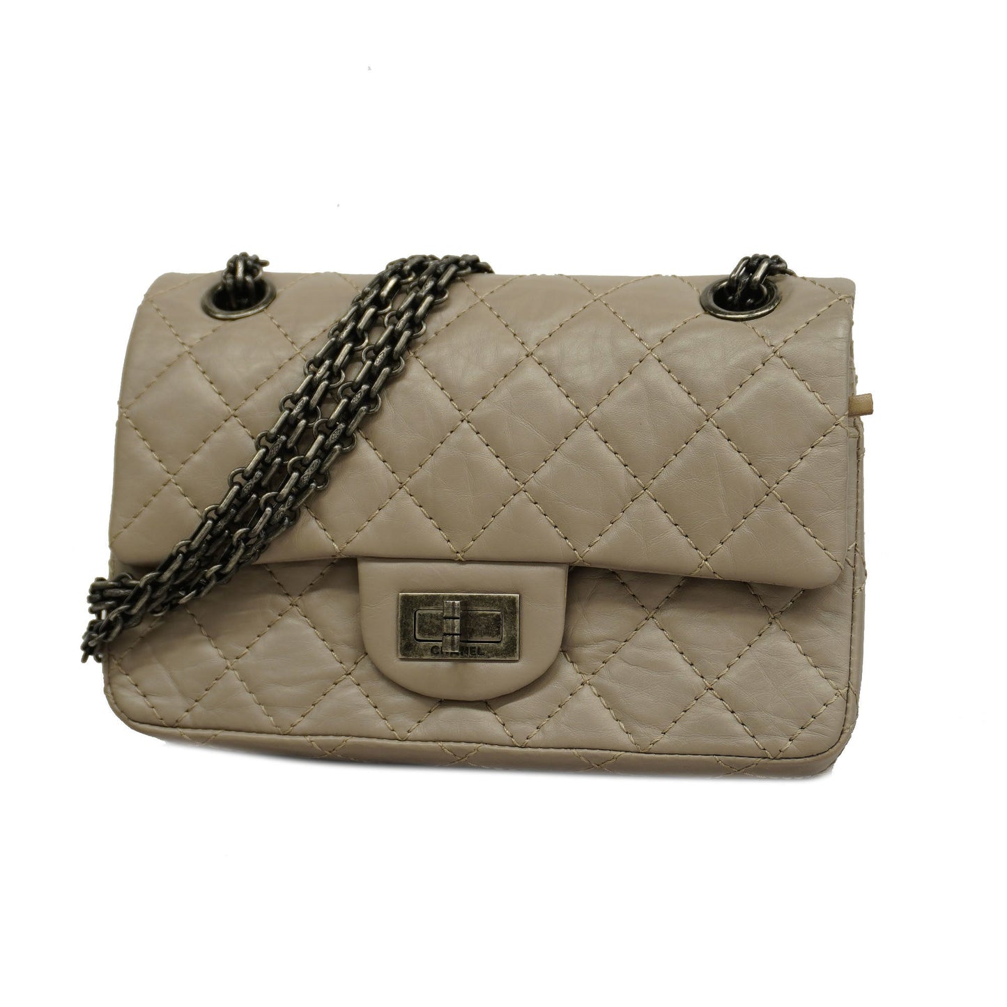 CHANEL   2.55 W Flap W Chain Lambskin Women's Leather Shoulder Bag Grayish