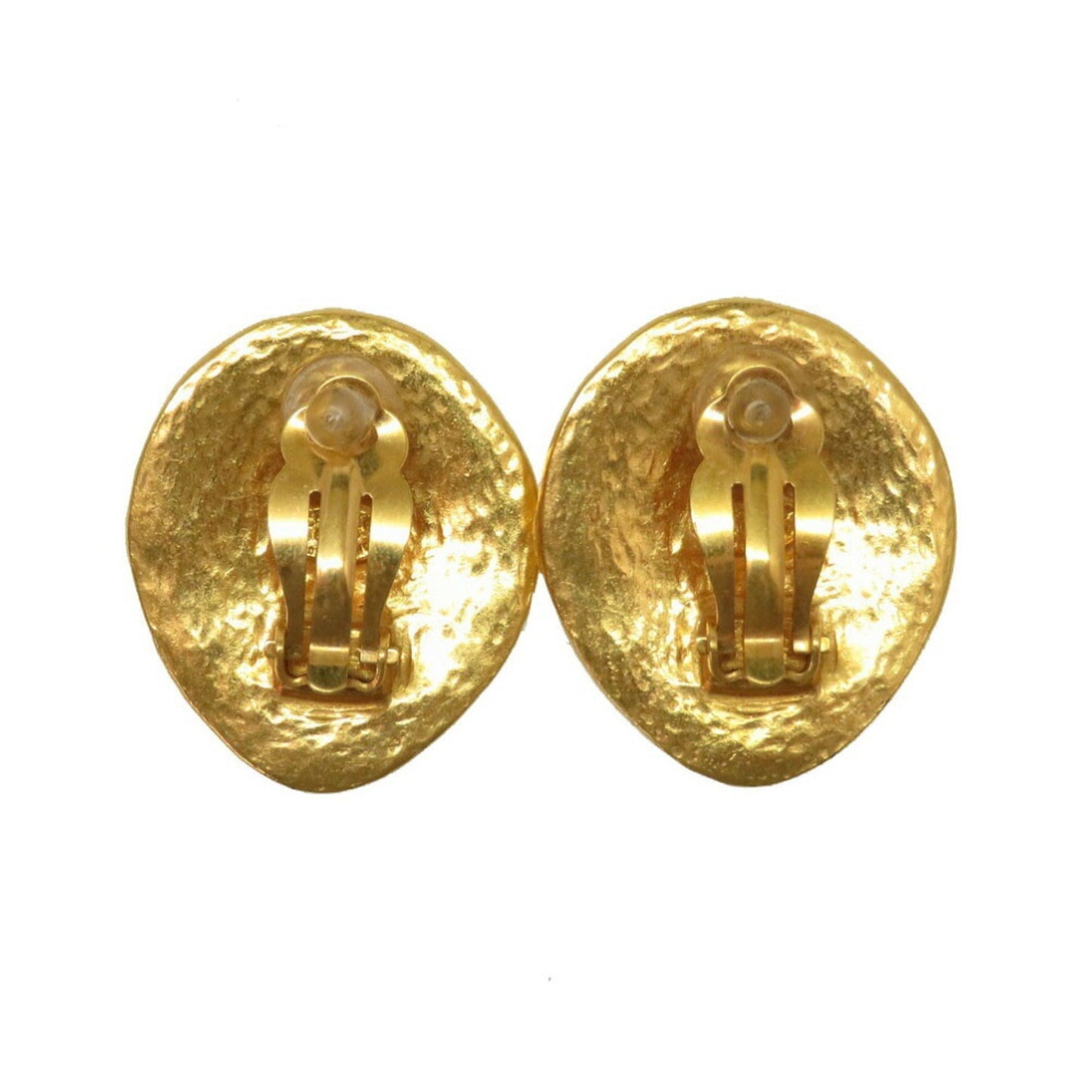 Chanel Vintage Coco Mark Stone 98P Red Gold Earrings Accessories