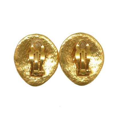 Chanel Vintage Coco Mark Stone 98P Red Gold Earrings Accessories