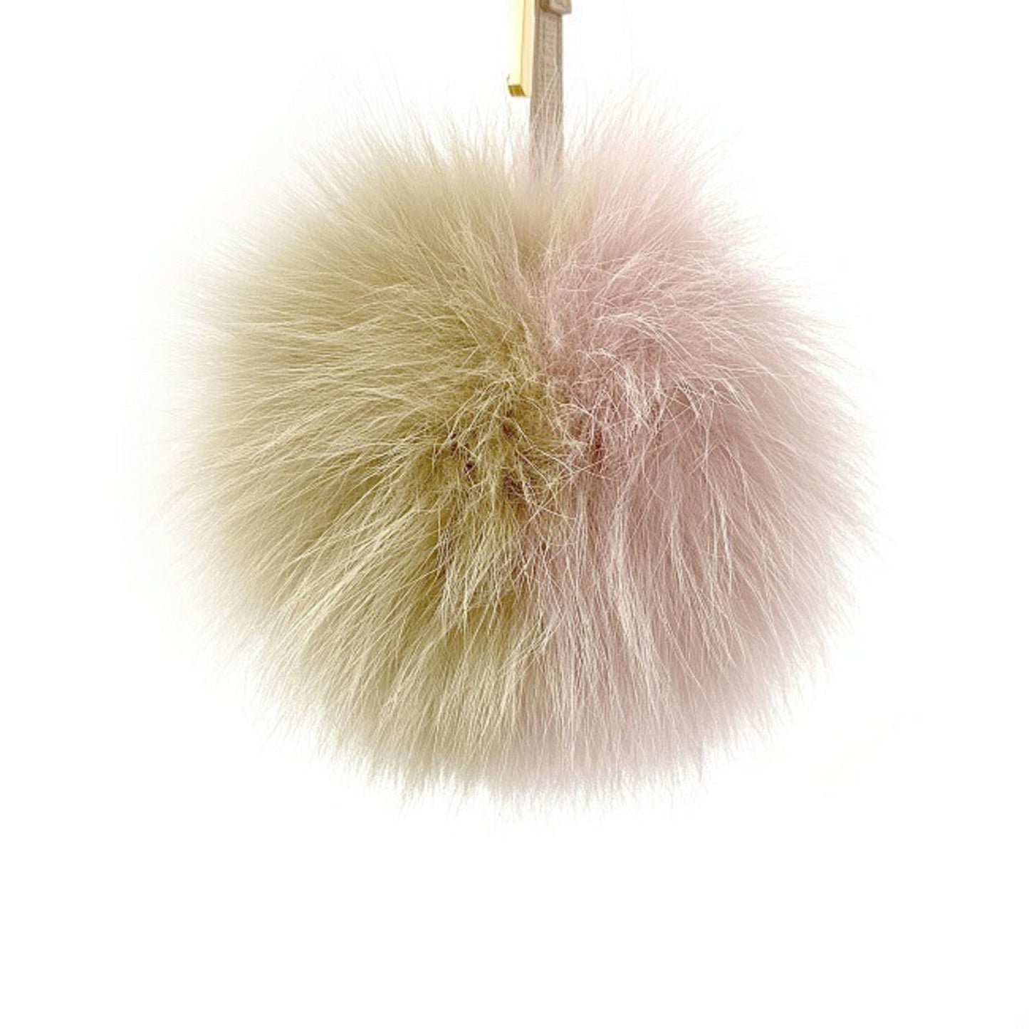 FENDI Charm Pink Beige Gold 7AR259 Fur  Bag Round Key Ring Keychain Women's Pompon Leather Strap