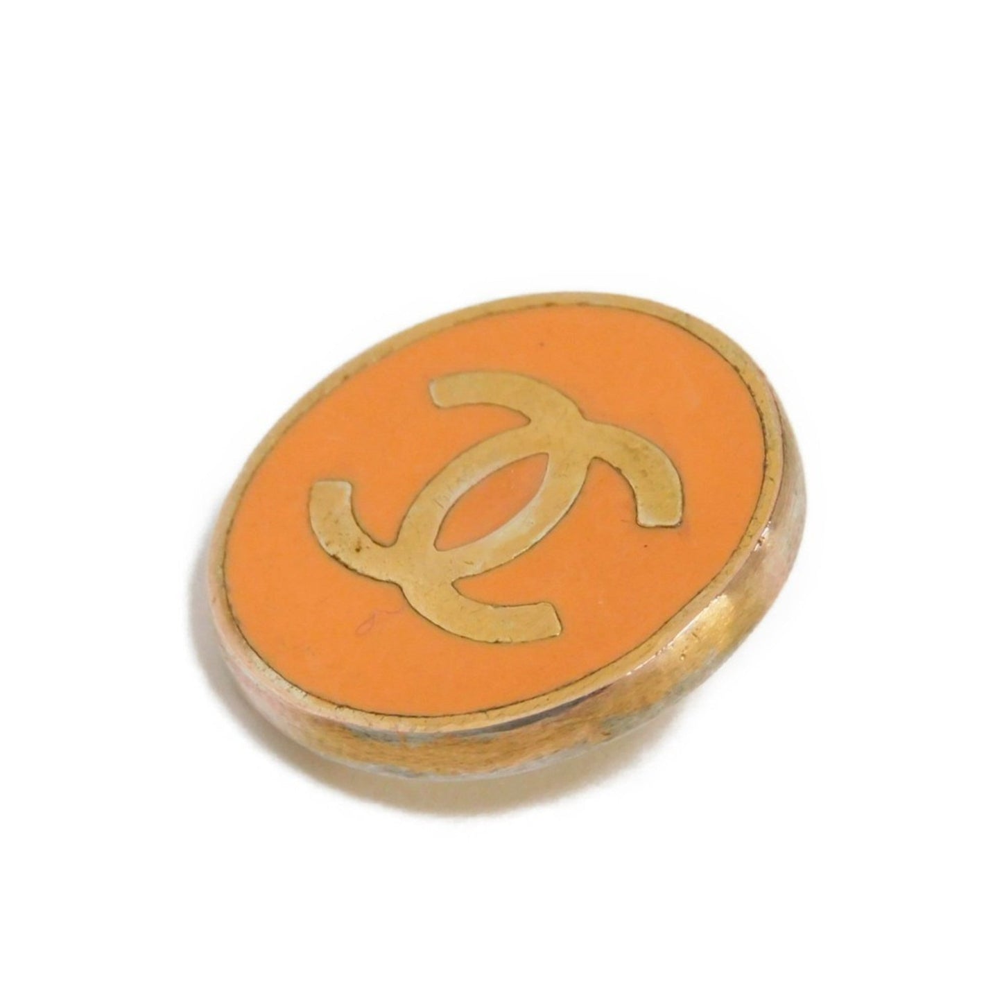 CHANEL Earrings Round Coco Mark Button Enamel Pastel GP Gold 01P Vintage CC Orange Ladies Accessories Jewelry