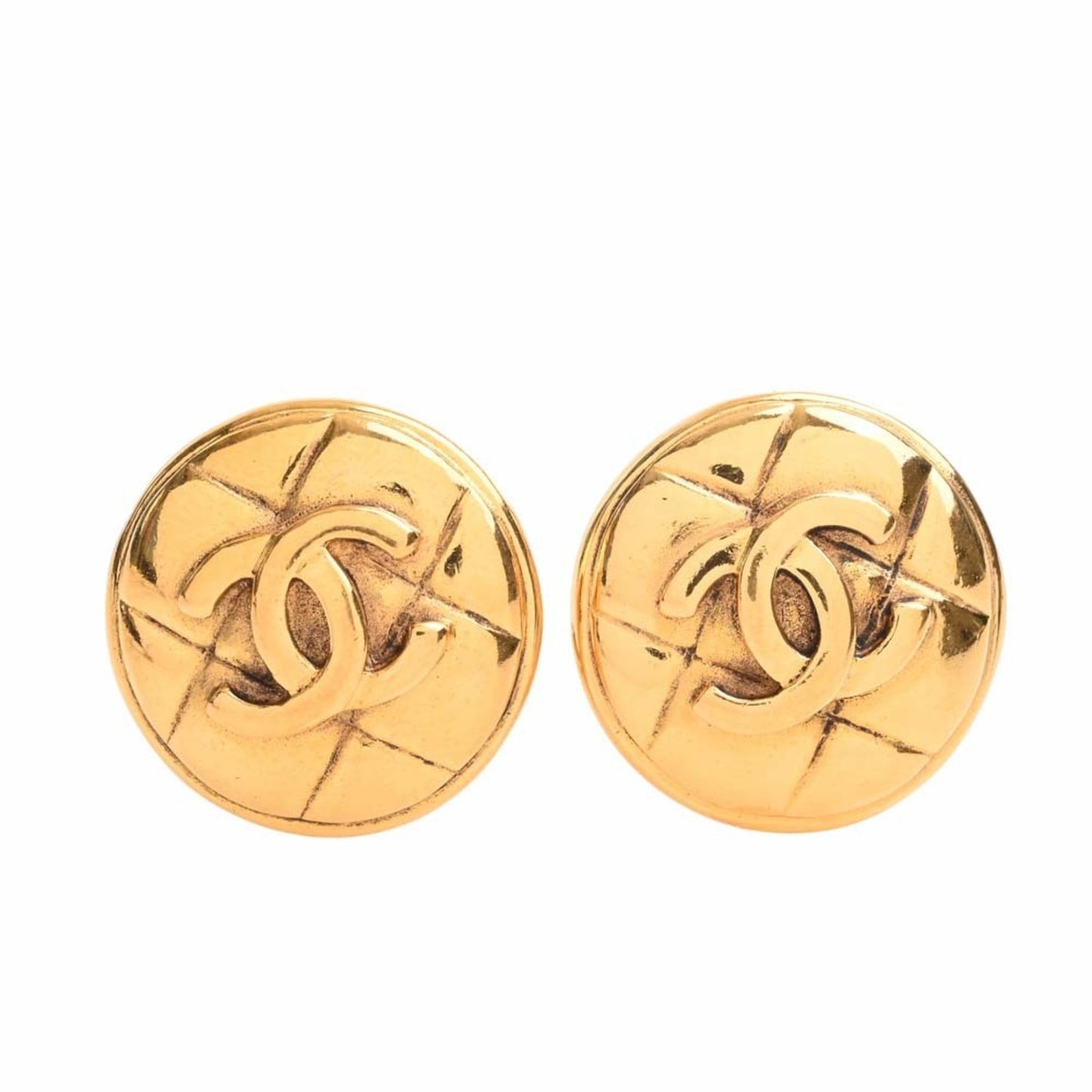 CHANEL Matelasse Coco Mark Round Earrings Gold Women's