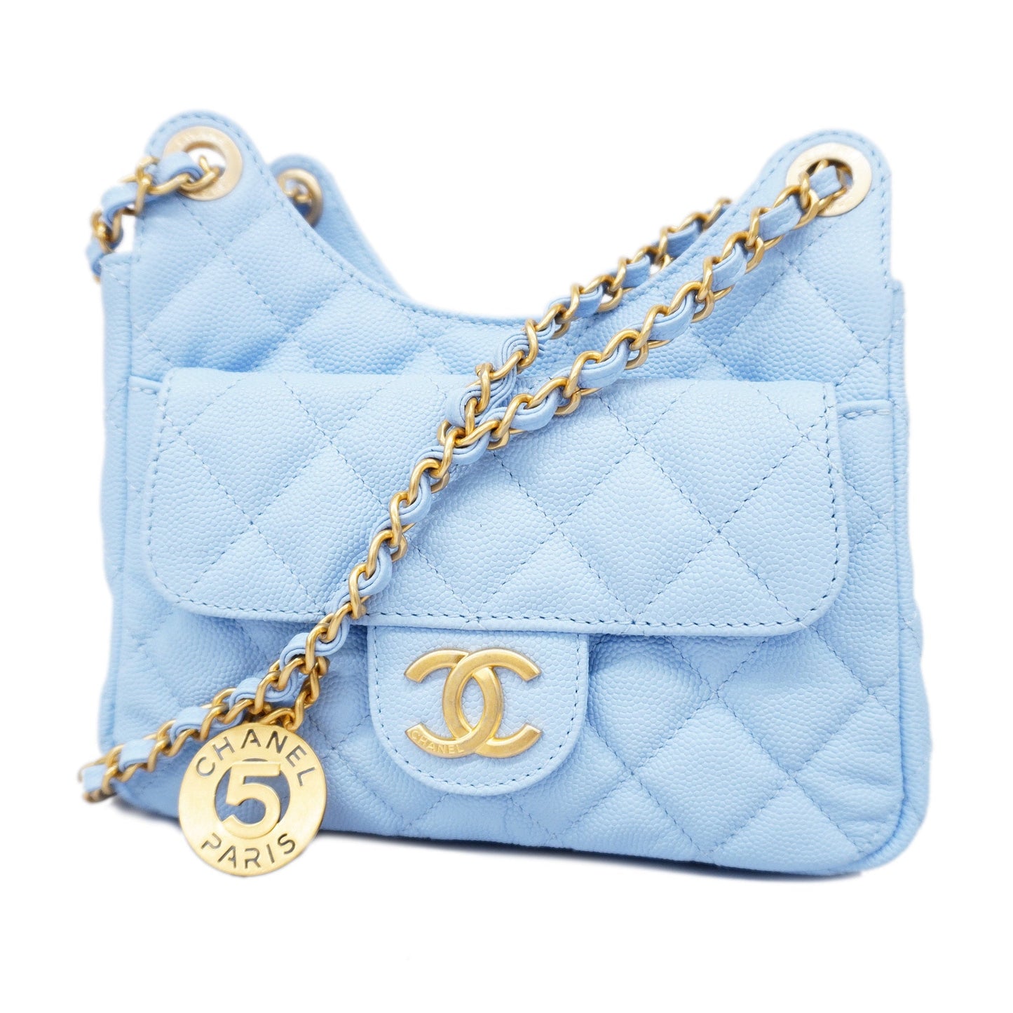 CHANEL   Matelasse Chain Shoulder Women's Caviar Leather Light Blue