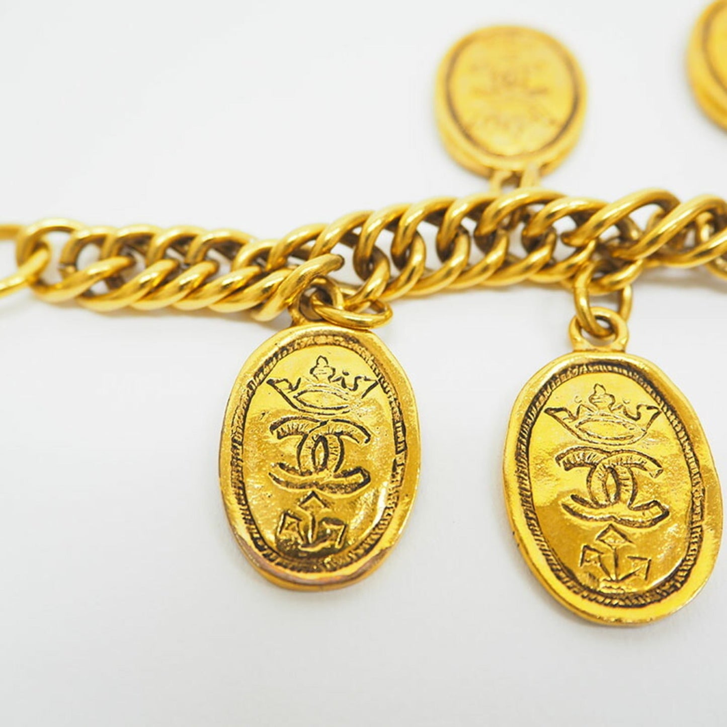 CHANEL vintage charm coco mark bracelet gold medal coin crown