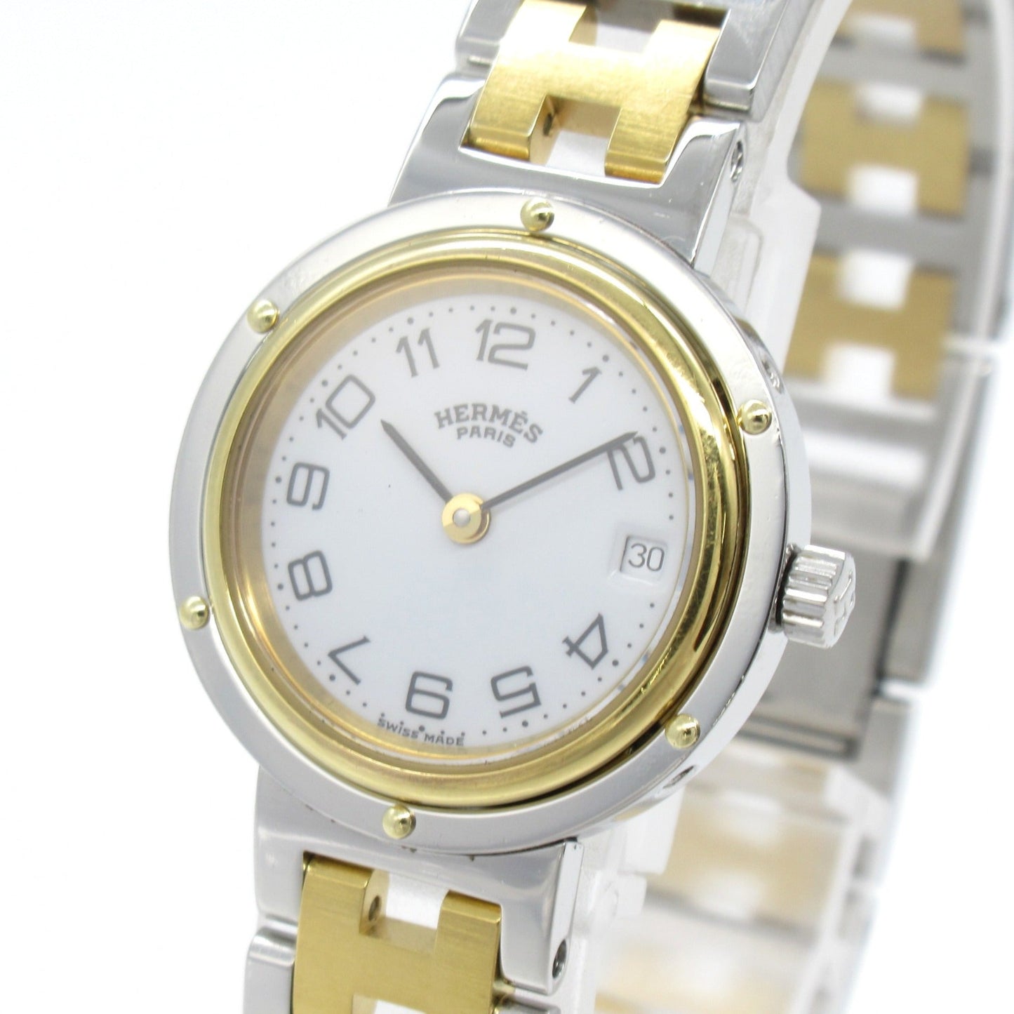 HERMES Clipper Wrist Watch Watch Wrist Watch CL2.440 Quartz White Gold Plated Stainless Steel