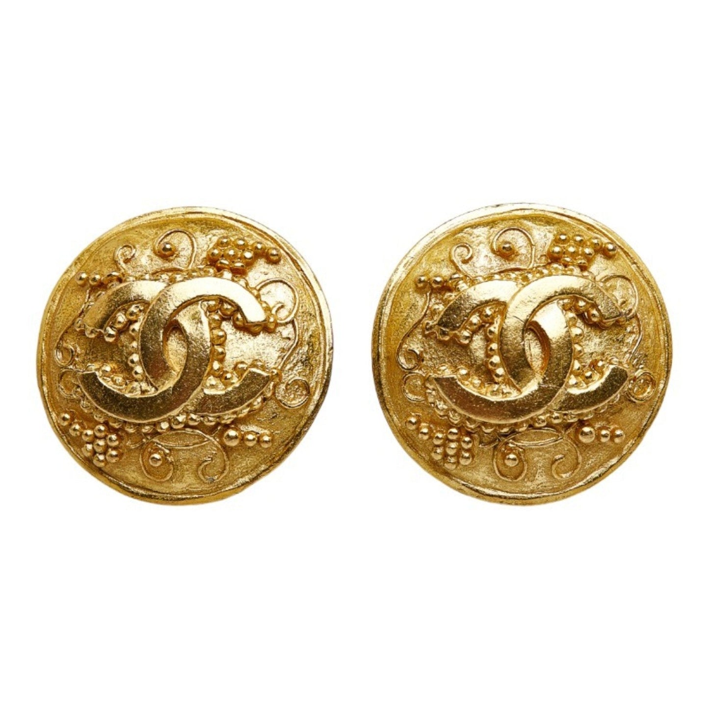 CHANEL coco mark round earrings gold plated ladies