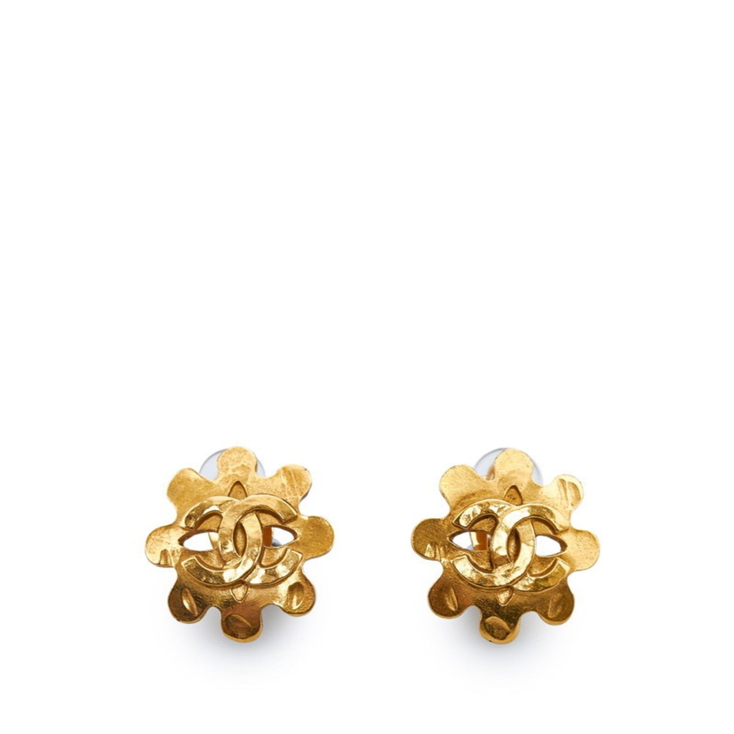 CHANEL coco mark flower motif earrings gold plated ladies