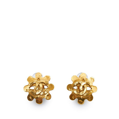 CHANEL coco mark flower motif earrings gold plated ladies