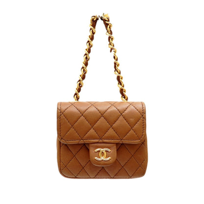 Chanel Mini Matrasse Chain Belt Waist Pouch Ladies Brown Lambskin Bag Turn Lock