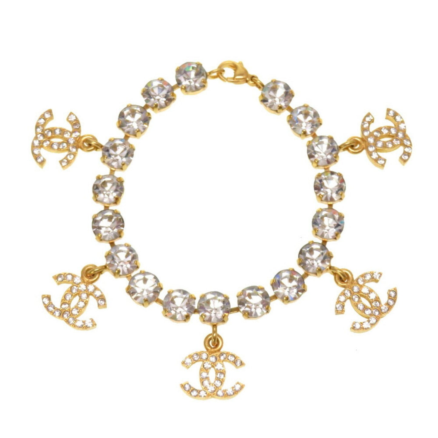 CHANEL Cocomark Rhinestone 95A Gold Bracelet