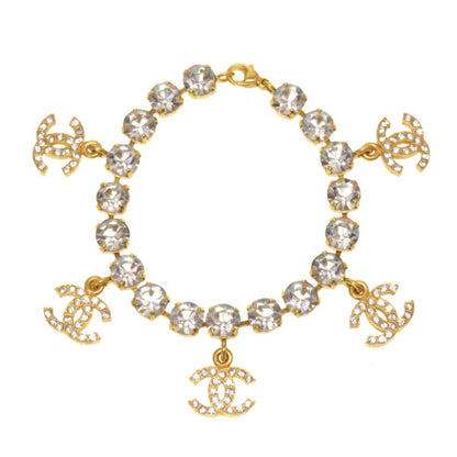 CHANEL Cocomark Rhinestone 95A Gold Bracelet