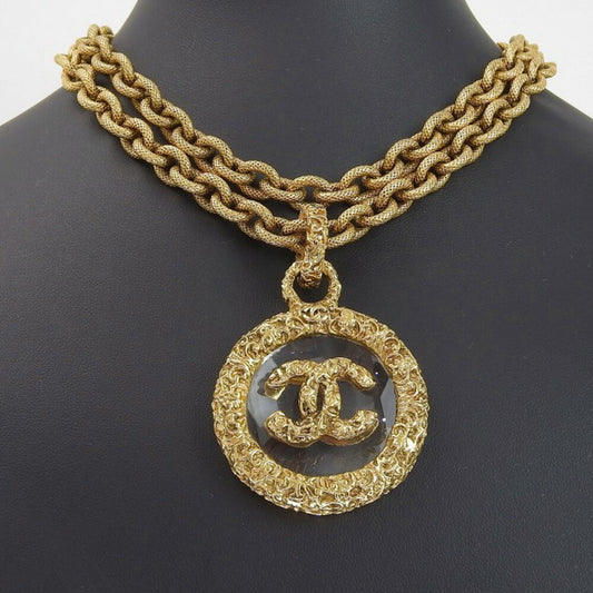 CHANEL Coco Mark Vintage Gold Plated x Glass Women's Necklace