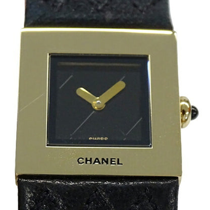 CHANEL Watch Ladies Matelasse Quartz 750YG Leather H0109 Gold Black Square Polished