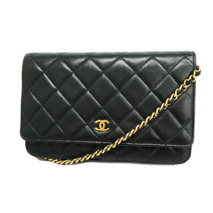 CHANEL   Matelasse Chain Shoulder Gold Hardware Lambskin Wallet Black