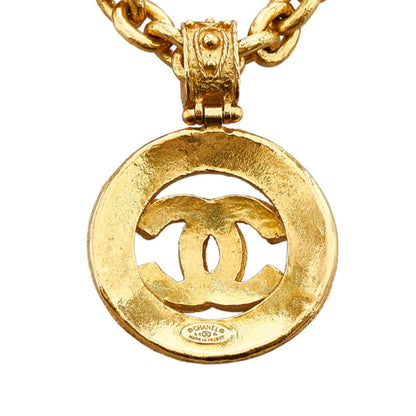 CHANEL coco mark round necklace gold plated ladies