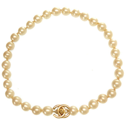 Chanel Coco Mark Turnlock Pearl Necklace Fake Gold Hardware Accessories Vintage