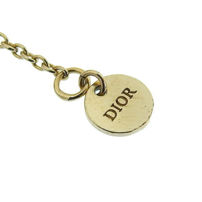 CHRISTIAN DIOR Rhinestone Logo Necklace Gold Women's