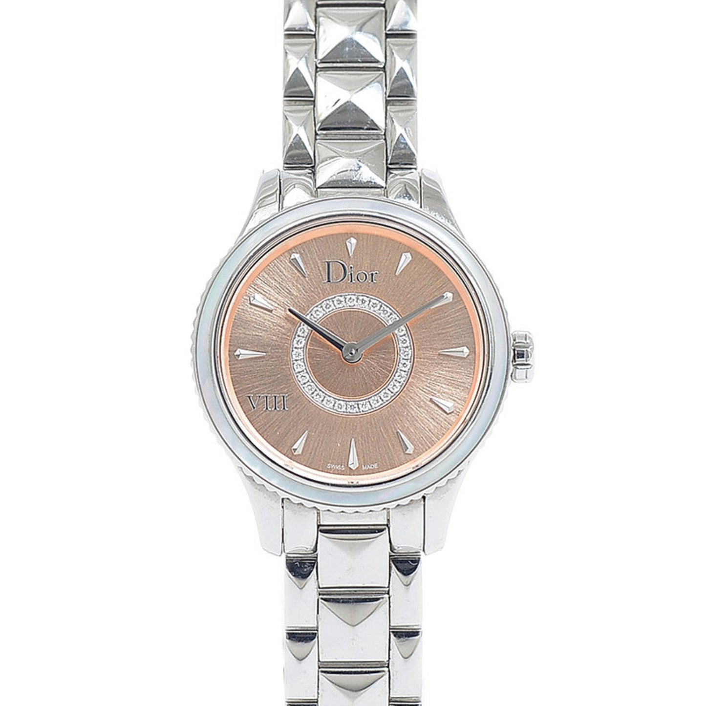 Dior Montaigne Watch Women's Circle Diamond Quartz Pink Dial CD151111M002