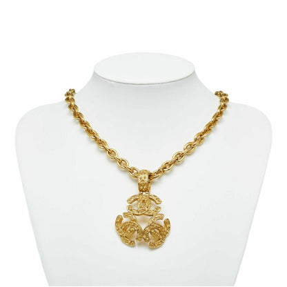 CHANEL Triple Coco Mark Necklace Gold Plated Men's