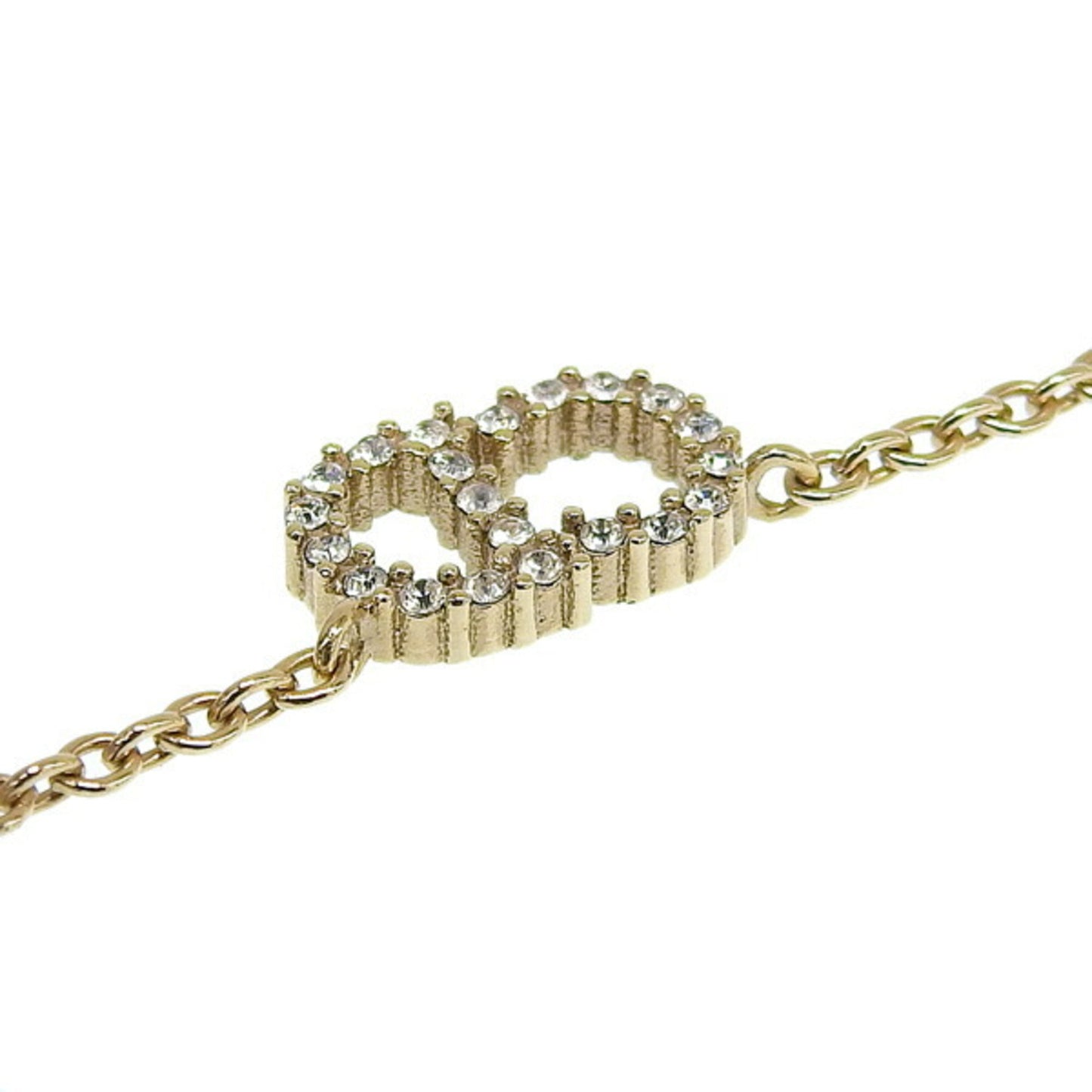 CHRISTIAN DIOR Rhinestone Logo Necklace Gold Women's