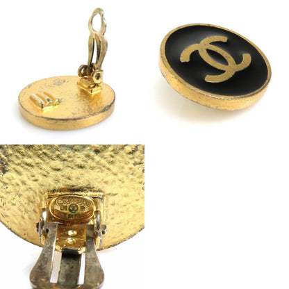 CHANEL Earrings Coco Mark Metal/Enamel Gold/Black Women's