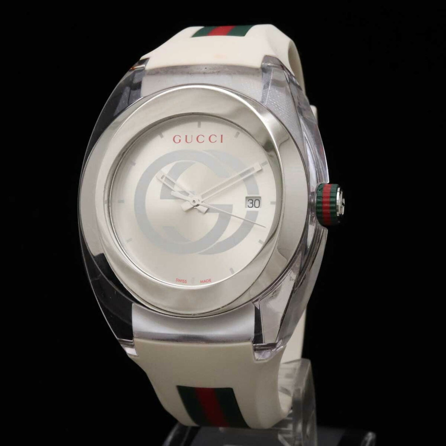 GUCCI Sync Interlocking G Sherry Silver Dial SS Rubber Men's Quartz Watch 137.1 YA137102A