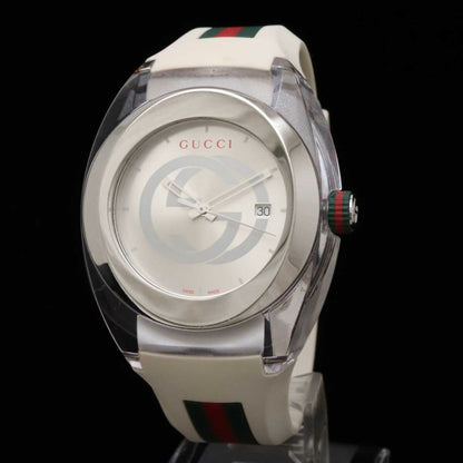 GUCCI Sync Interlocking G Sherry Silver Dial SS Rubber Men's Quartz Watch 137.1 YA137102A