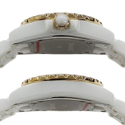 CHANEL Watch Ladies J12 11P Diamond Date Quartz White Ceramic Stainless SS PG H2181 Polished