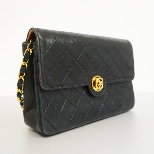 CHANEL  Shoulder Lambskin Women's Leather Shoulder Bag Black