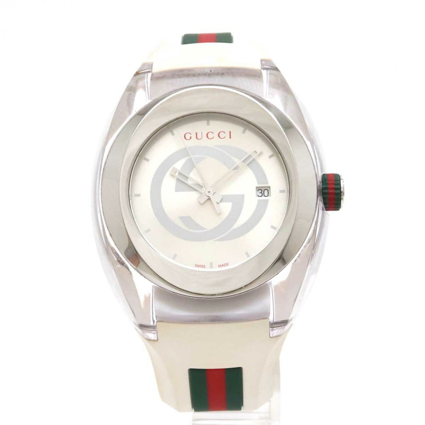 GUCCI Sync Interlocking G Sherry Silver Dial SS Rubber Men's Quartz Watch 137.1 YA137102A