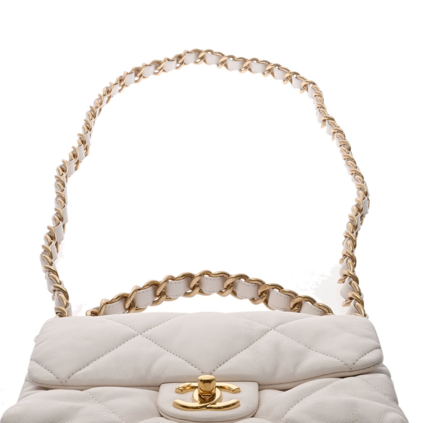 CHANEL 19 Chain Shoulder White Ladies Lambskin Handbag