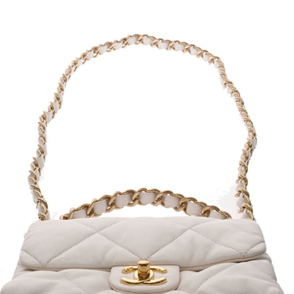 CHANEL 19 Chain Shoulder White Ladies Lambskin Handbag