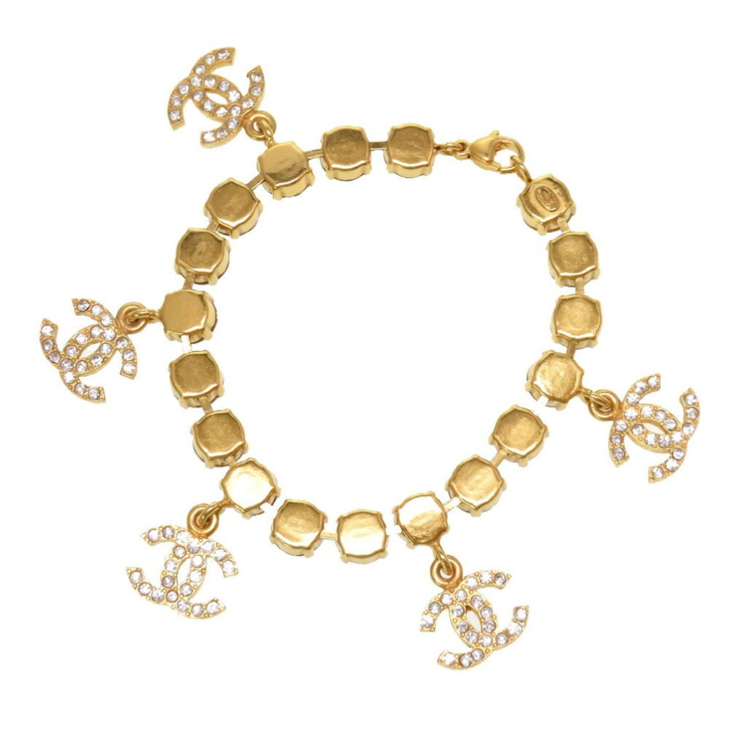 CHANEL Cocomark Rhinestone 95A Gold Bracelet