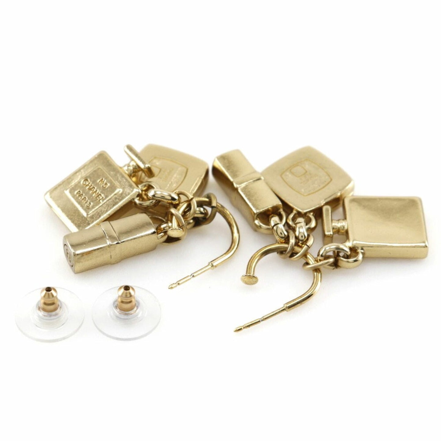 CHANEL 3P charm earrings here mark swing gold plated ladies