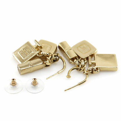 CHANEL 3P charm earrings here mark swing gold plated ladies