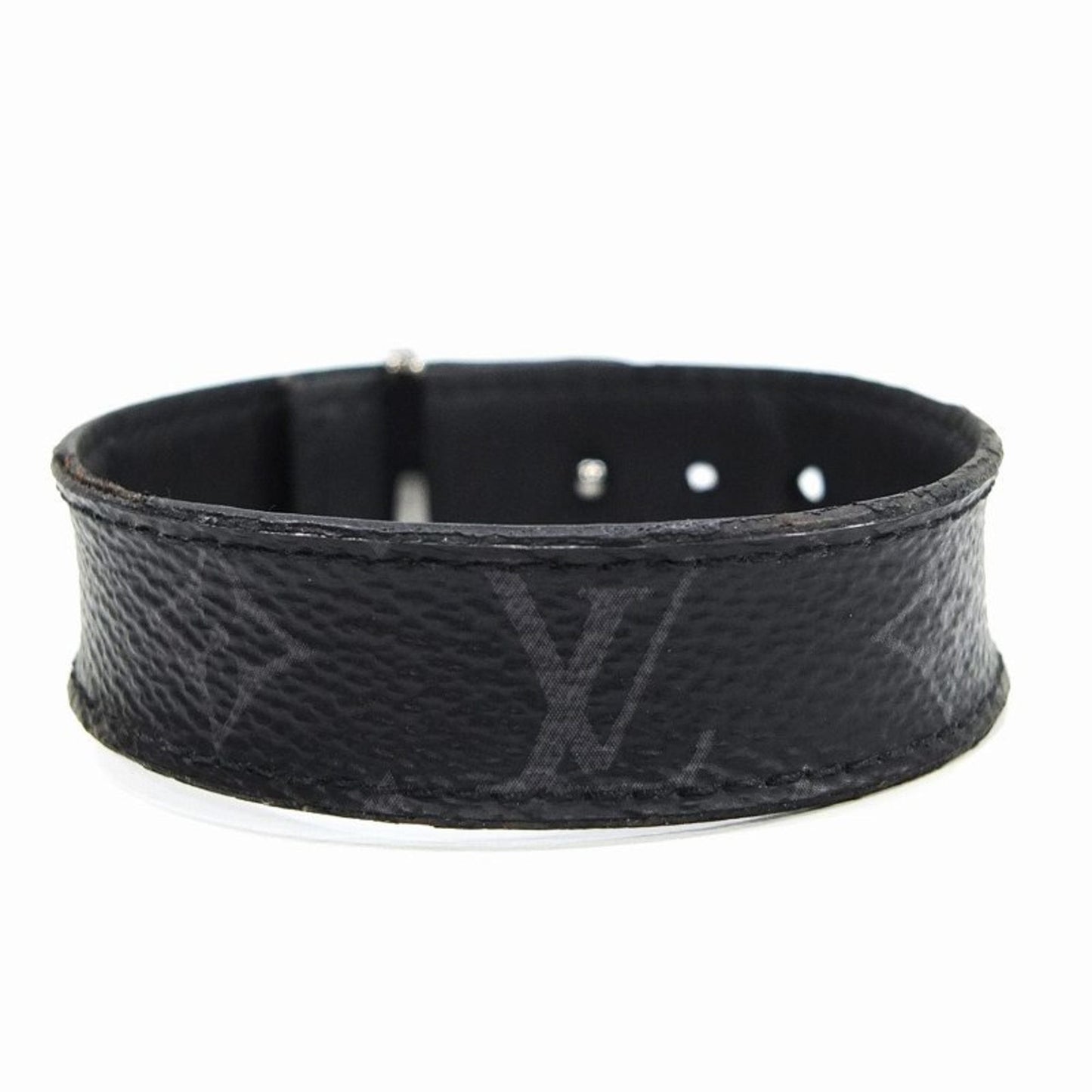 LOUIS VUITTON Monogram Eclipse Brasserie LV Bracelet 19 M6456 Louis Vuitton Leather Unisex Black Gray