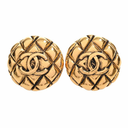 CHANEL Matelasse Coco Mark Round Earrings Gold Women's