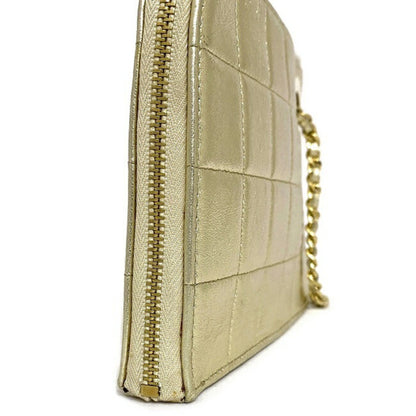 CHANEL Clutch Bag Gold Chocolate Bar Leather Lambskin 7th  Handbag Chain Quilted Ring Women's Lattice