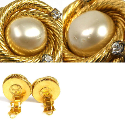 Chanel earrings metal / fake pearl rhinestone gold off-white ladies