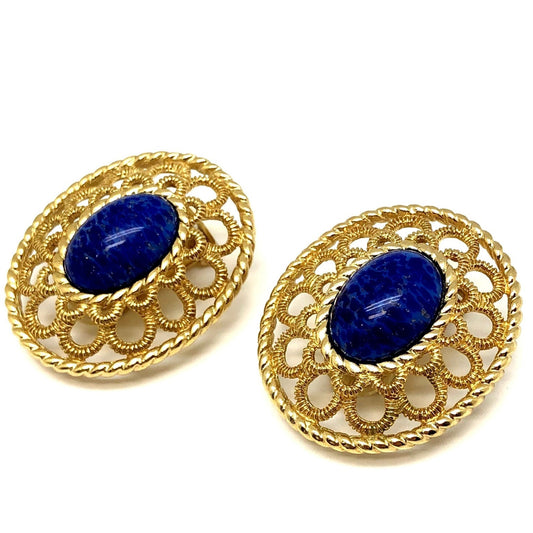 CHRISTIAN DIOR Earrings Lapis Lazuli Gold Blue Clip Type Women's Accessories Vintage