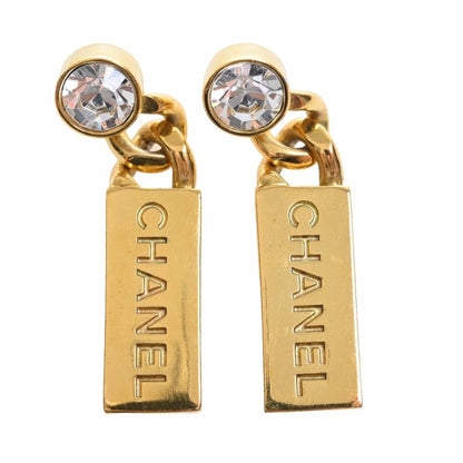 CHANEL Rhinestone plate earrings gold ladies