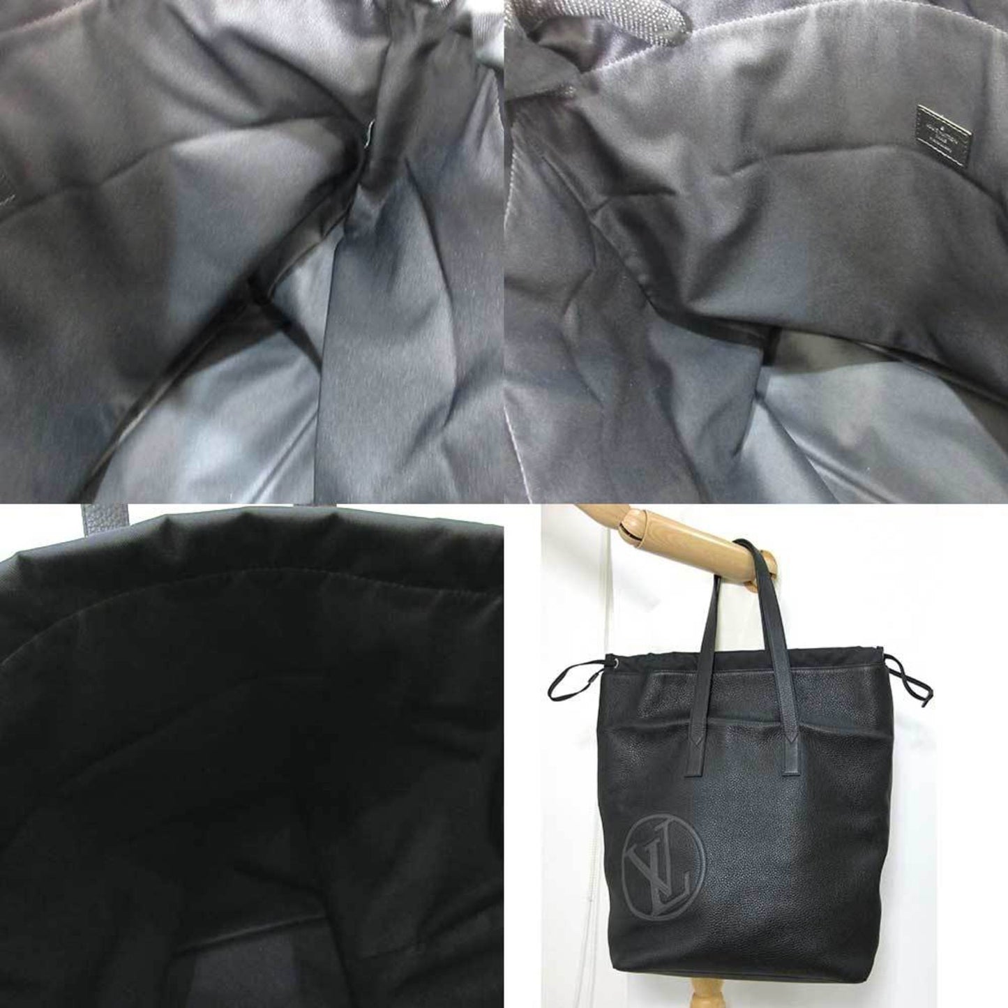 Louis Vuitton Bag Cover Light Drawstring Tote Black Semi-Shoulder LV Circle Men's Taurillon Leather M55000