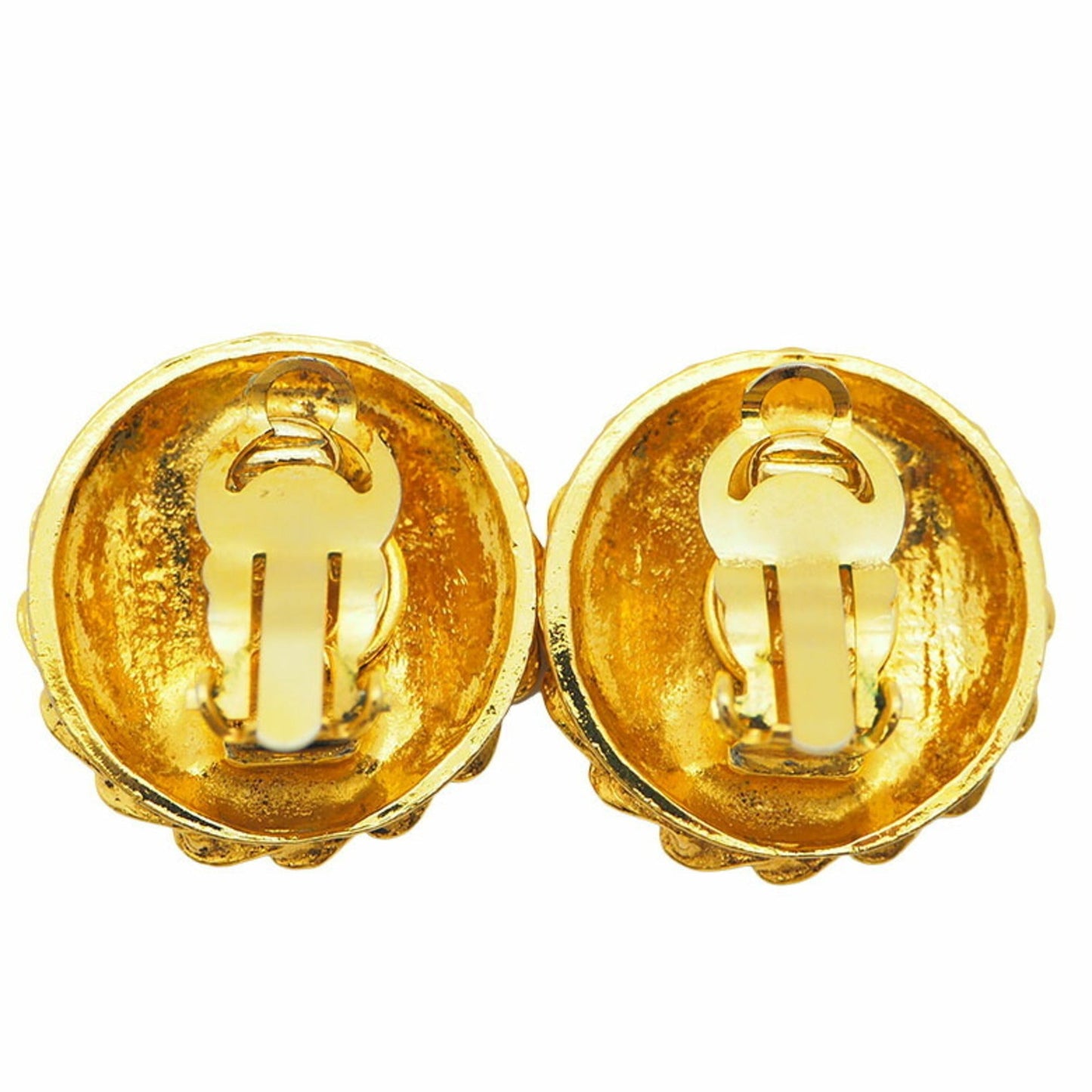 CHANEL Vintage Round Mademoiselle Earrings Chain Around Gold