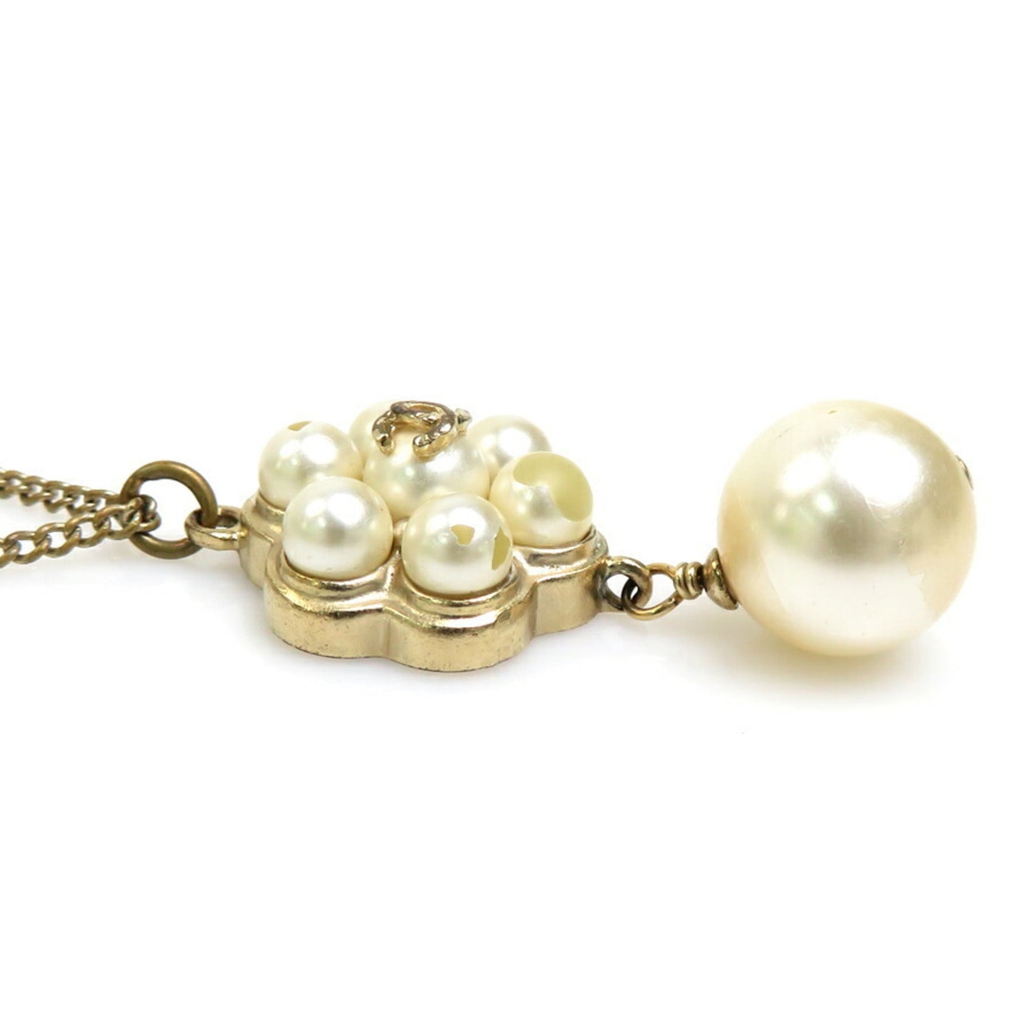 CHANEL Necklace Coco Mark Metal/Fake Pearl Gold/White Women's e55831a