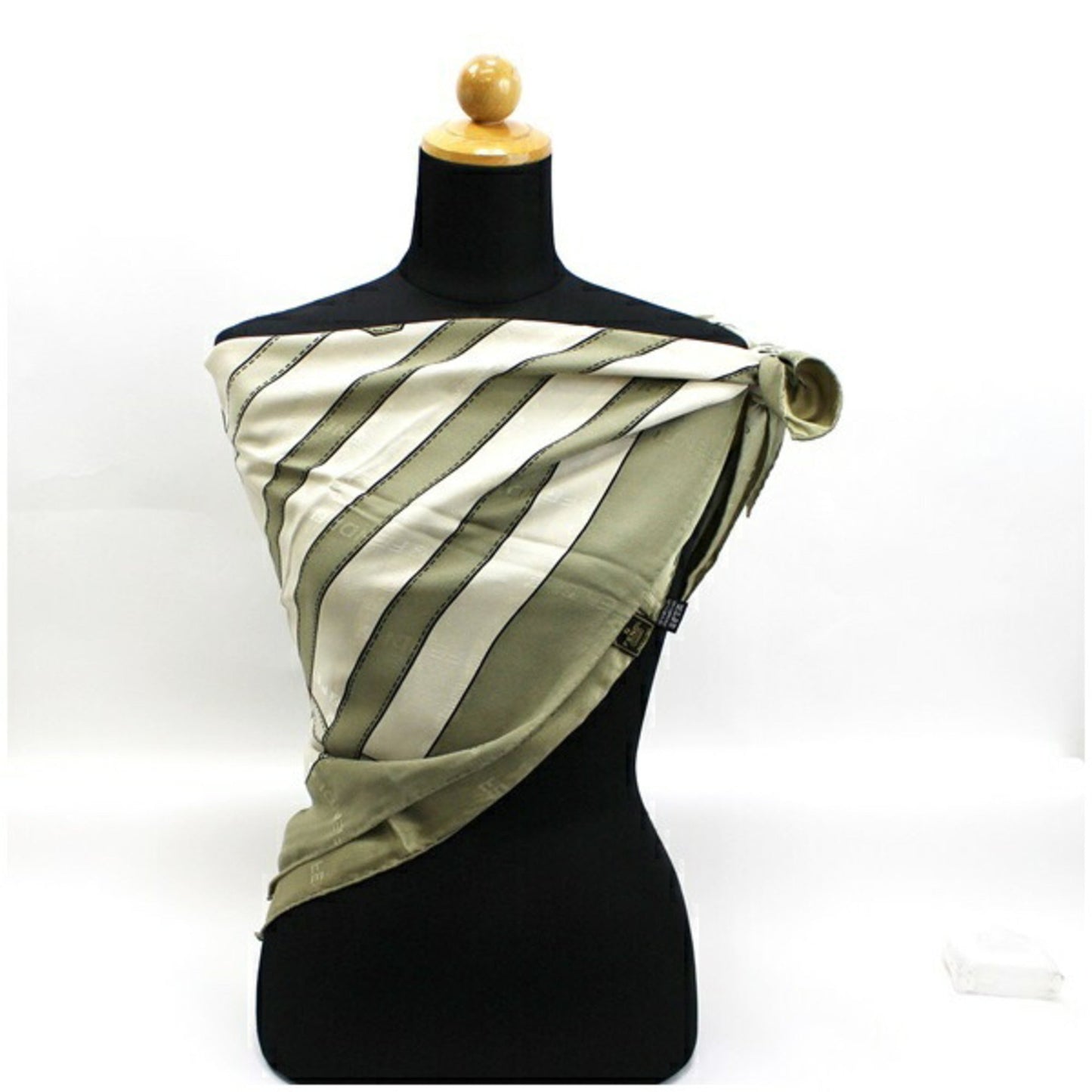 FENDI Silk Scarf Muffler Khaki x Ivory Belt Pattern AB Rank  Women's