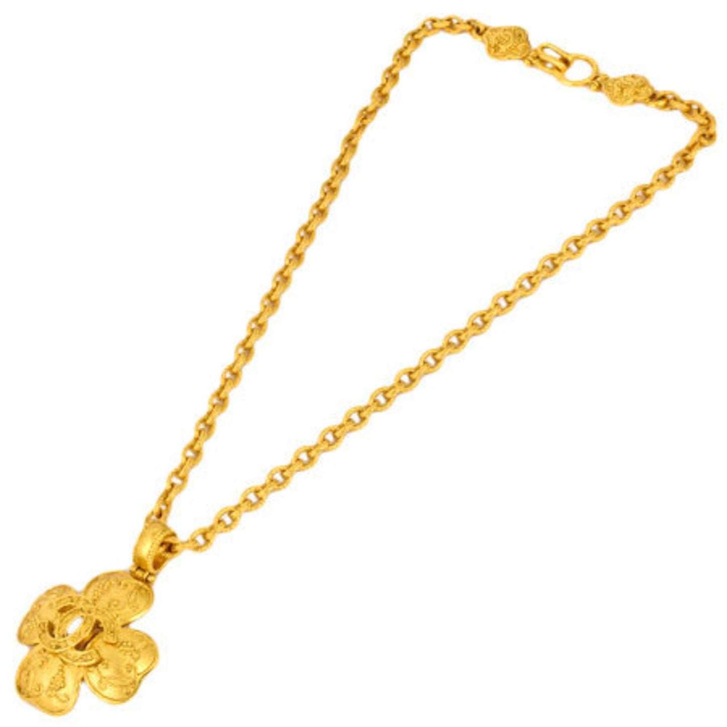 Chanel here mark clover necklace metal gold 96A